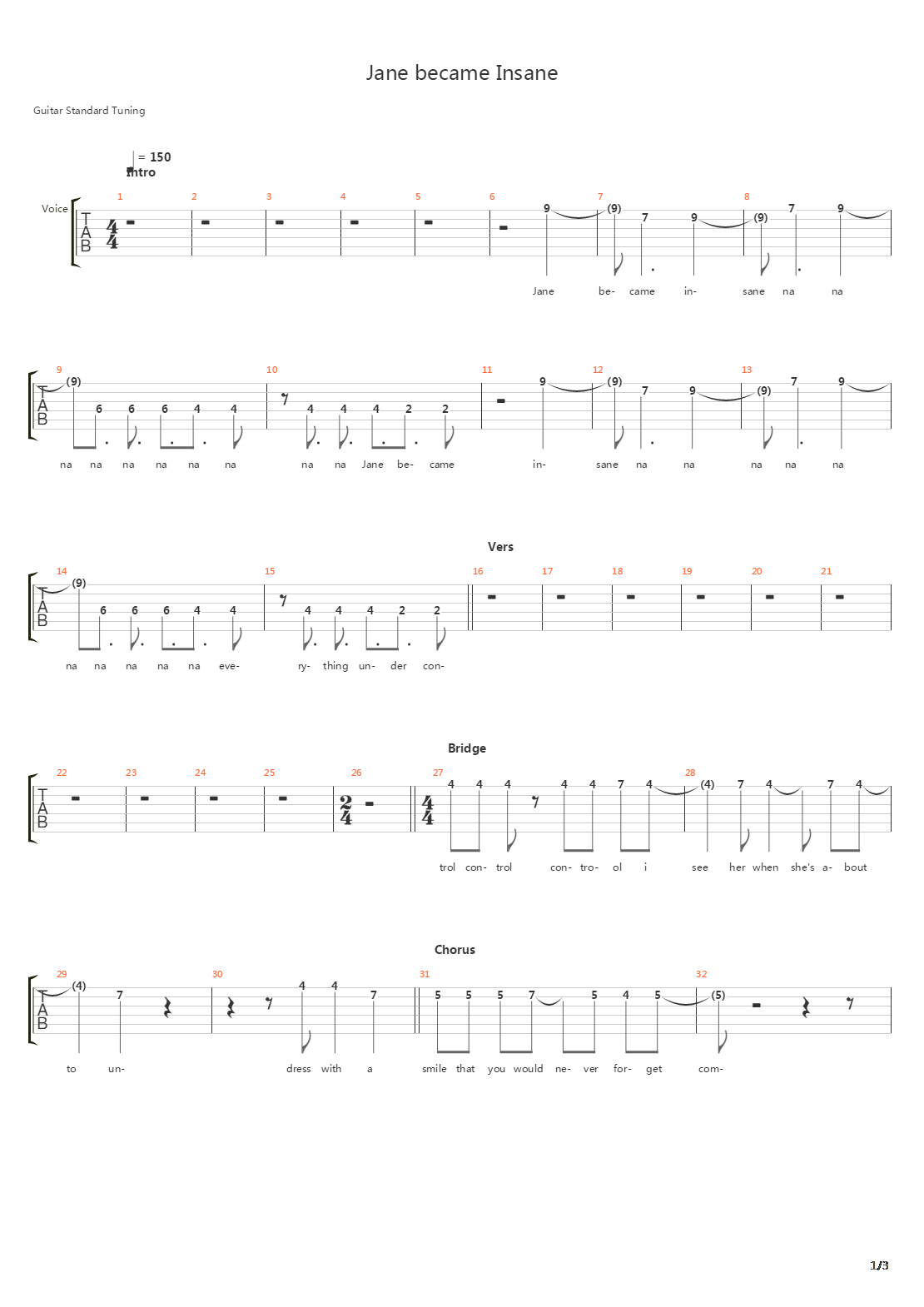 Jane Became Insane吉他谱