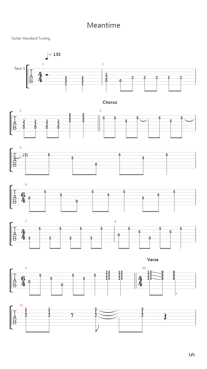 Meantime吉他谱