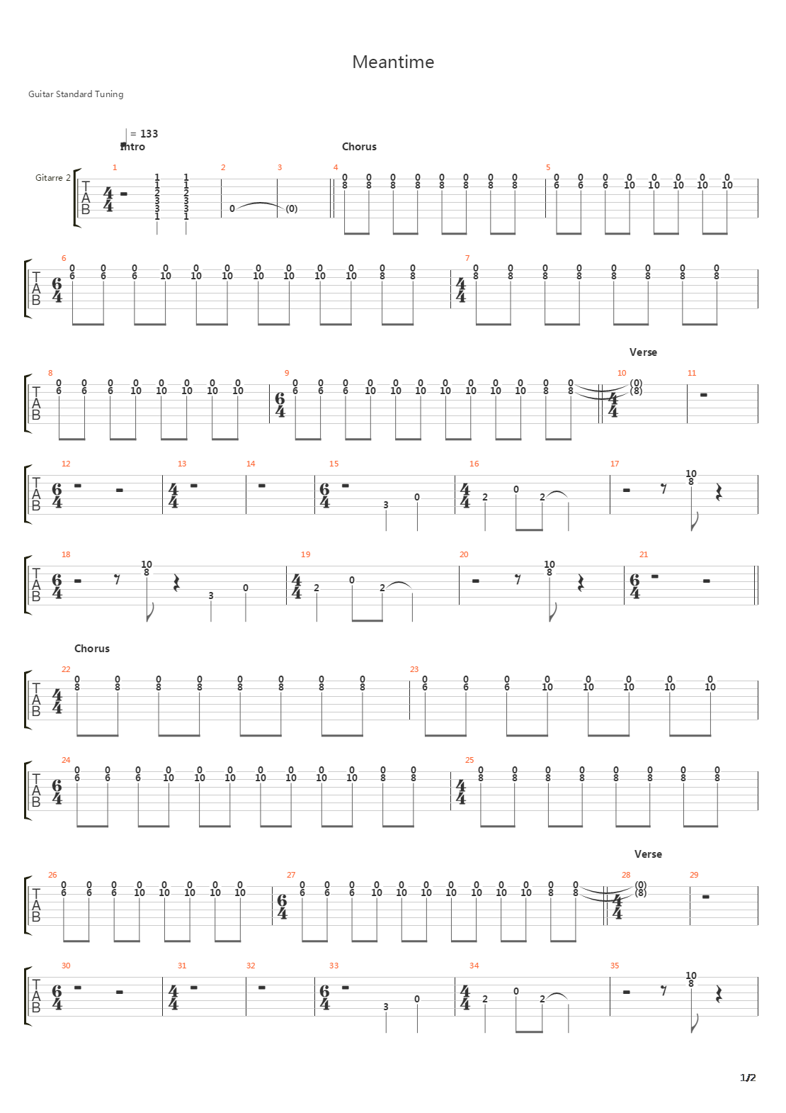 Meantime吉他谱