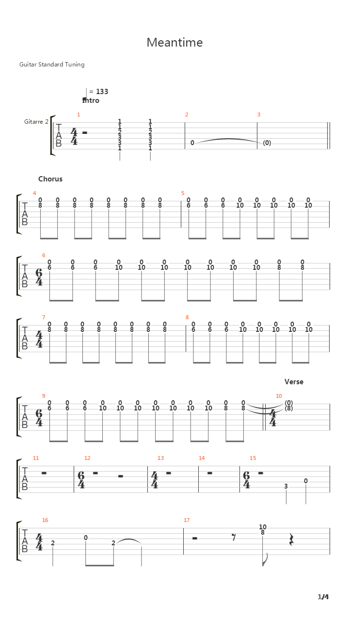 Meantime吉他谱
