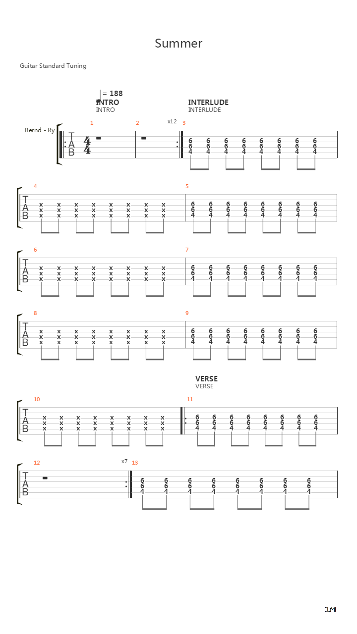 Summer吉他谱