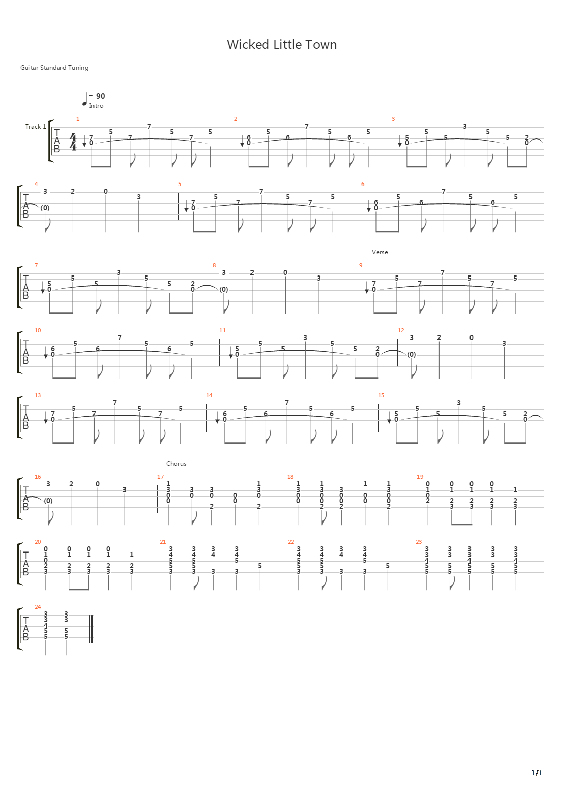 Wicked Little Town Partial吉他谱