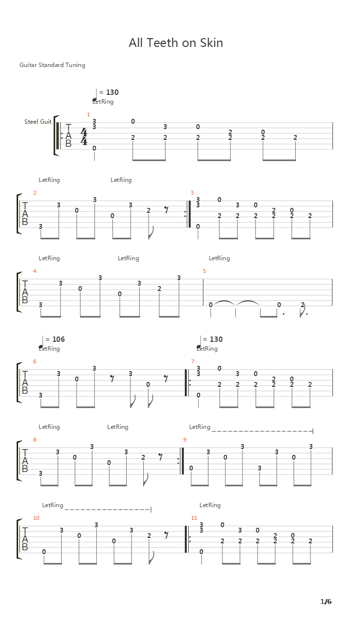 All Teeth On Skin吉他谱