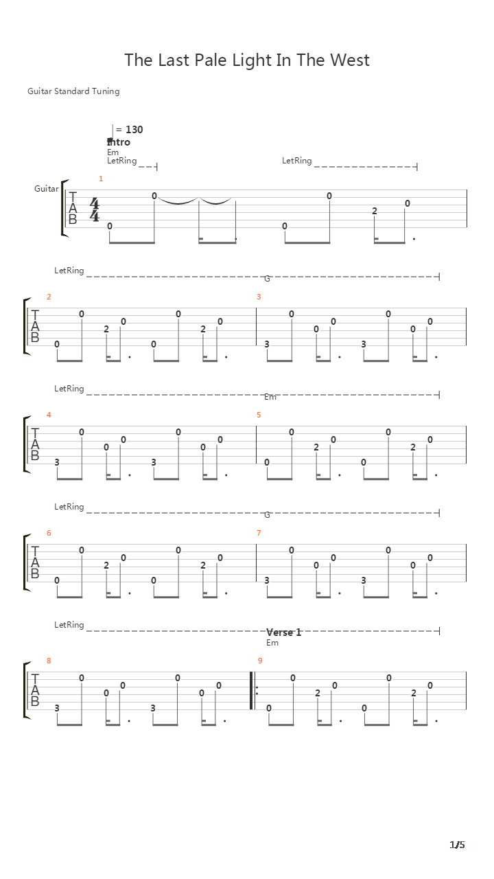 Last Pale Light In The West吉他谱