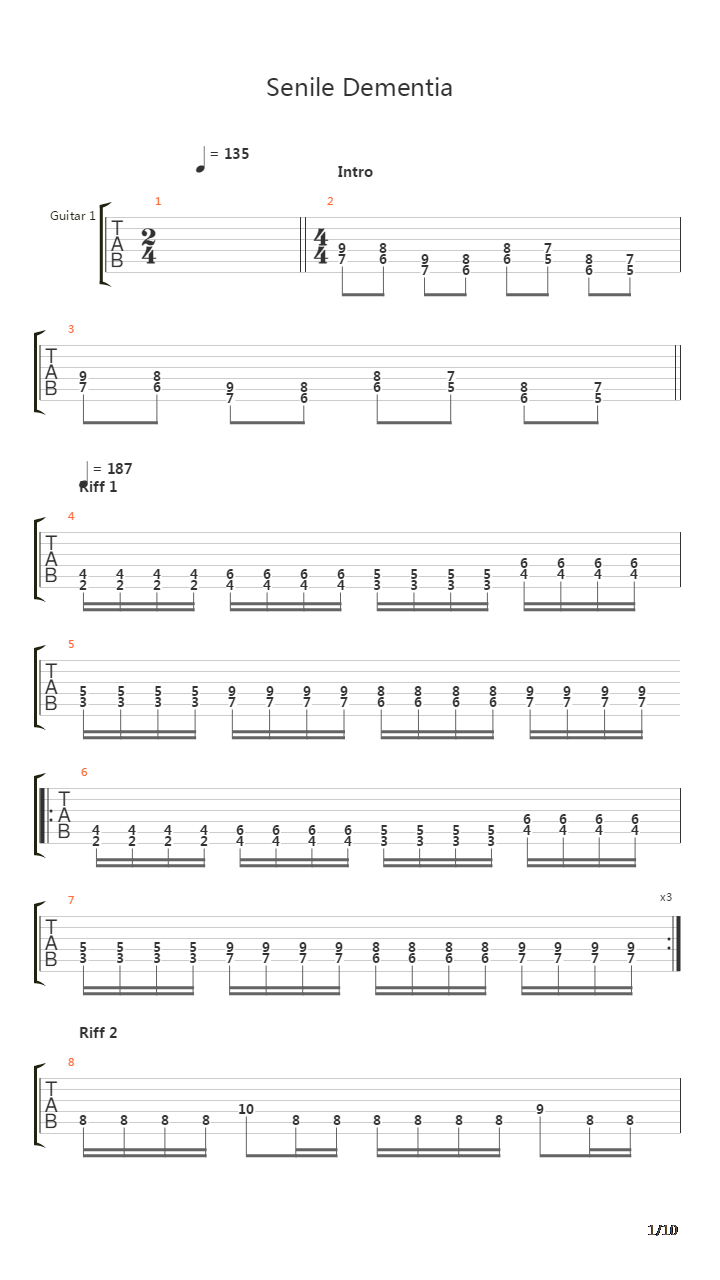 Senile Dementia吉他谱
