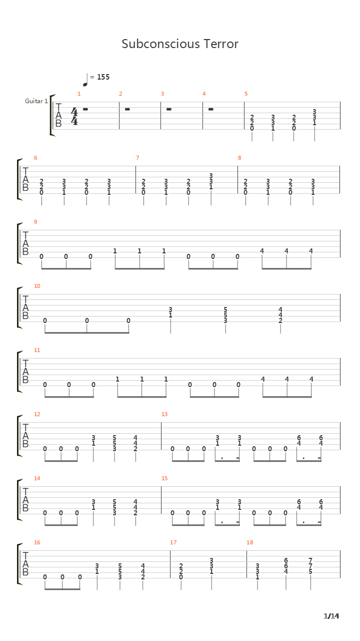 Subconscious Terror吉他谱