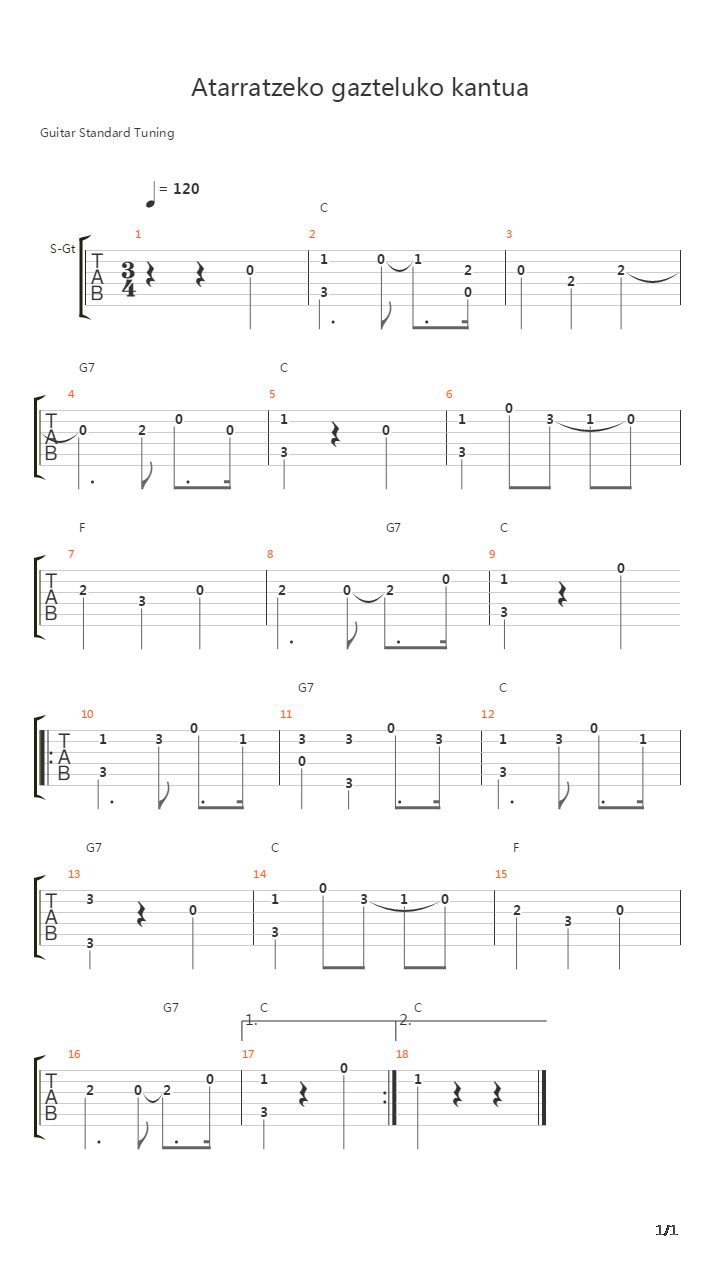 Atarratzeko Gazteluko Kantua吉他谱