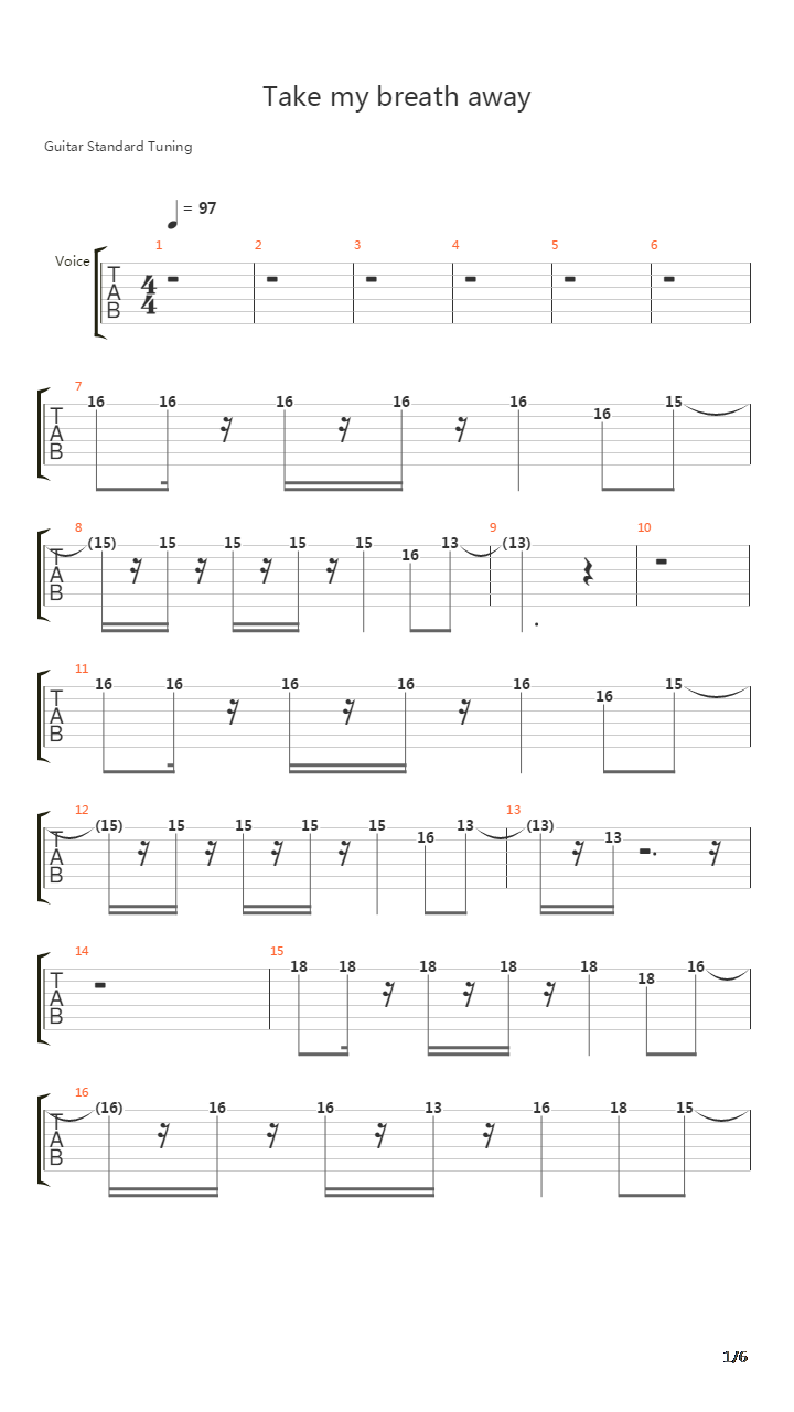 Take My Breath Away吉他谱