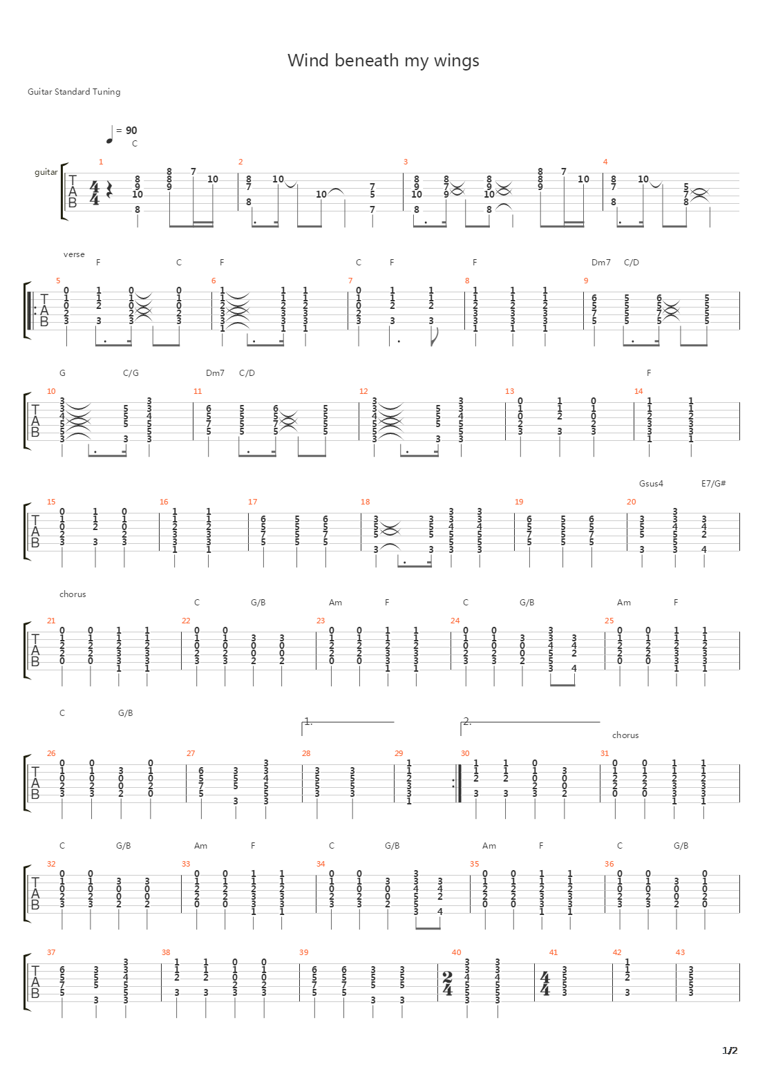 Wind Beneath My Wings吉他谱