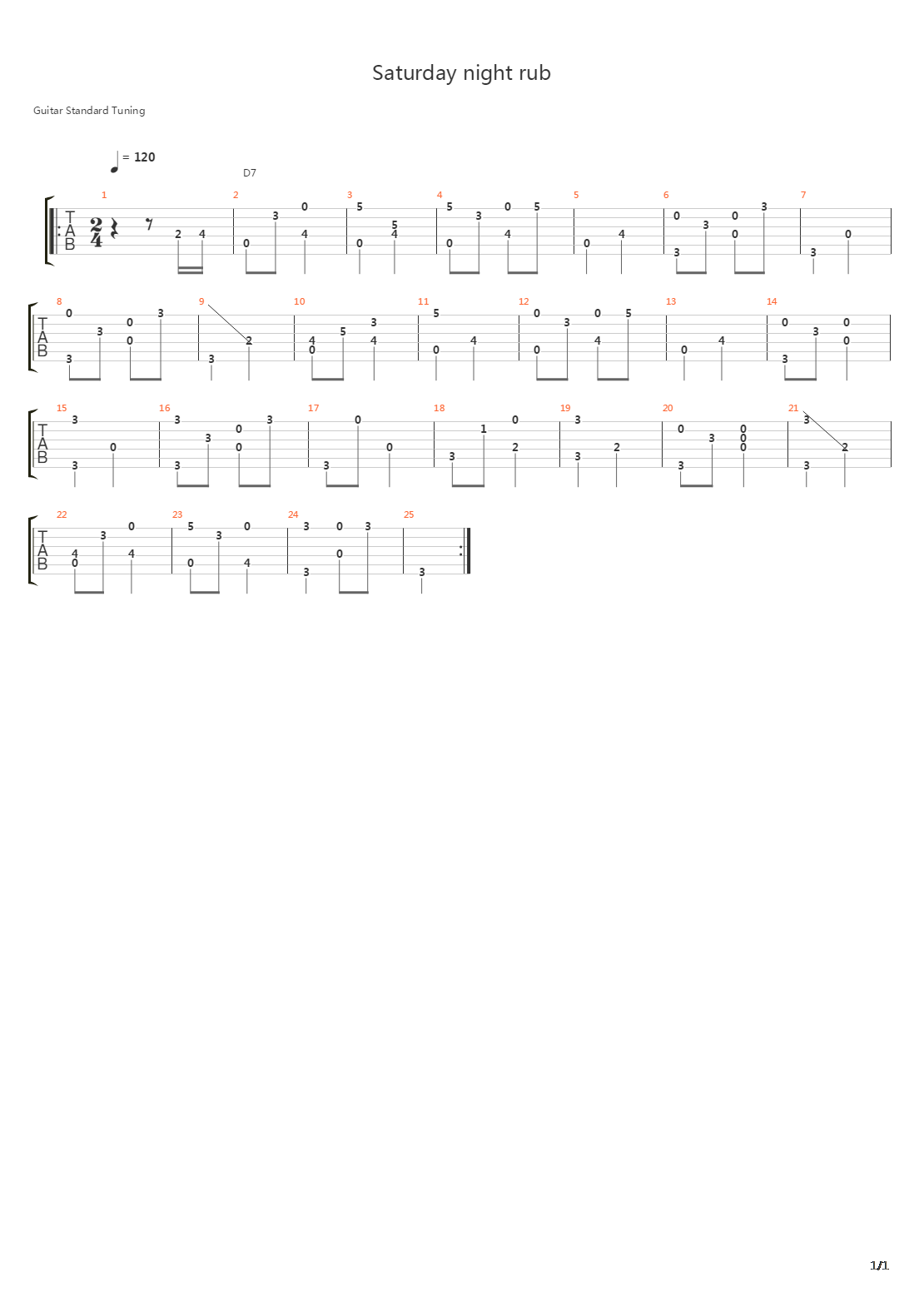 Saturday Night Rub吉他谱
