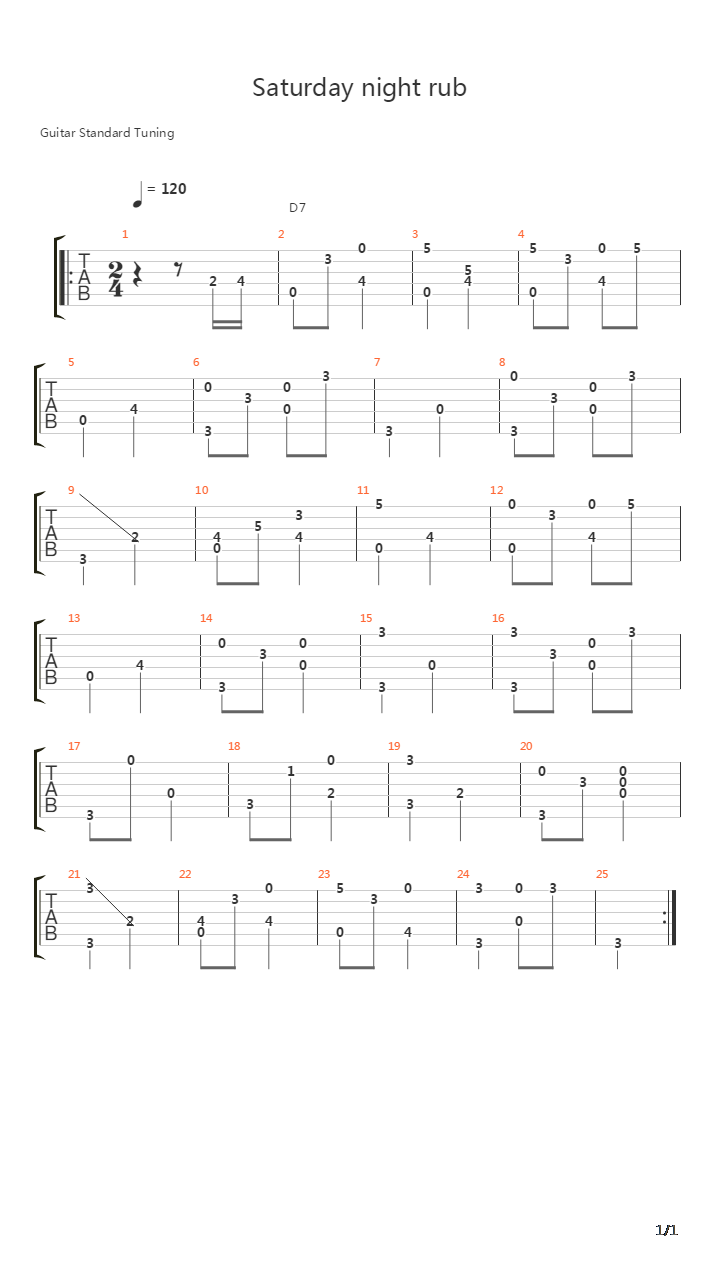 Saturday Night Rub吉他谱