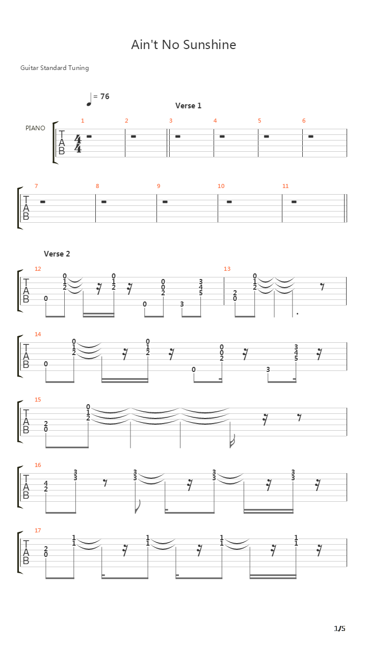 Aint No Sunshine吉他谱