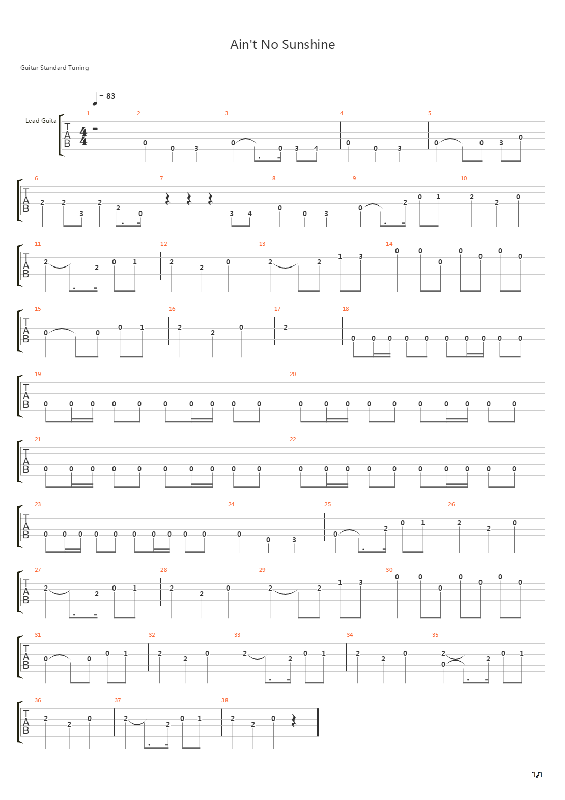 Aint No Sunshine吉他谱