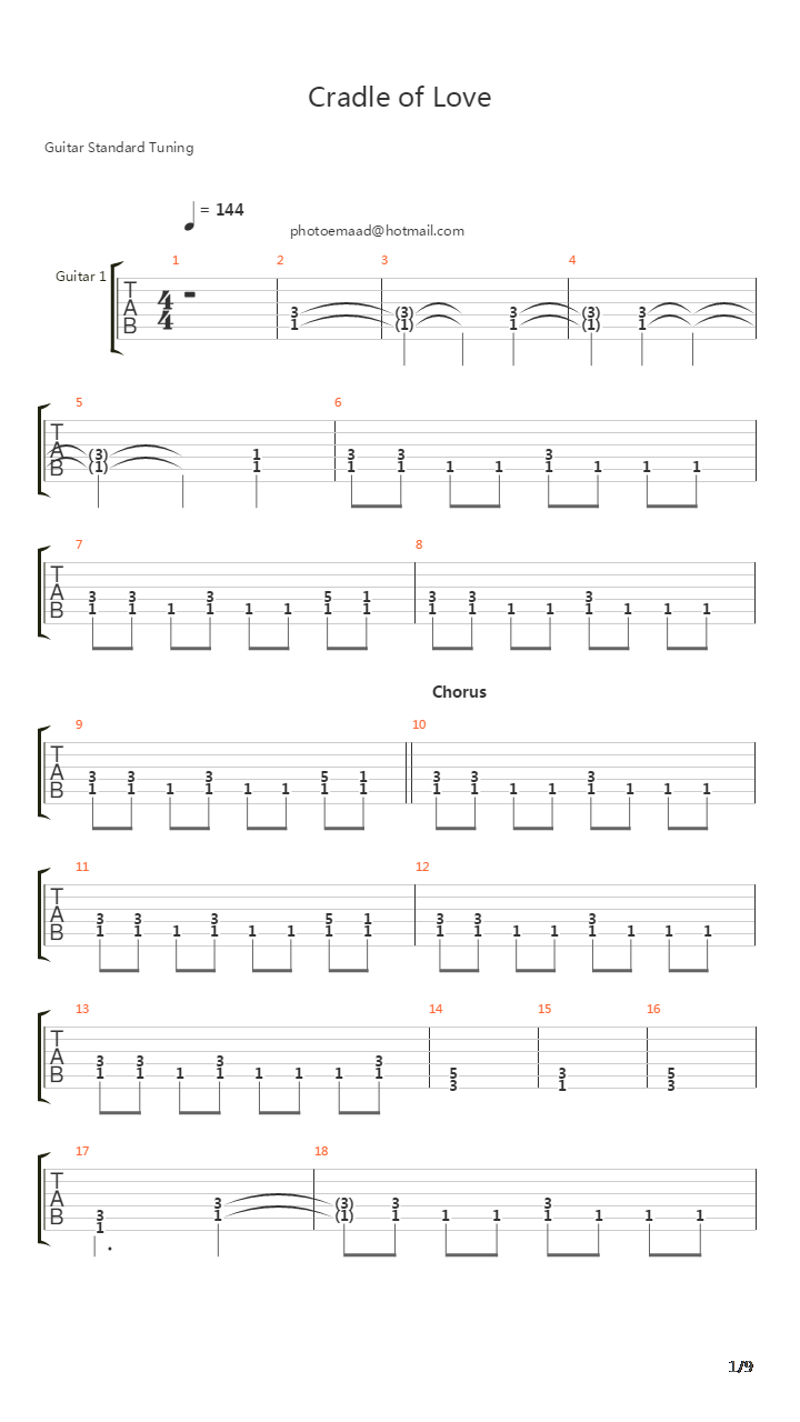 Cradle Of Love吉他谱
