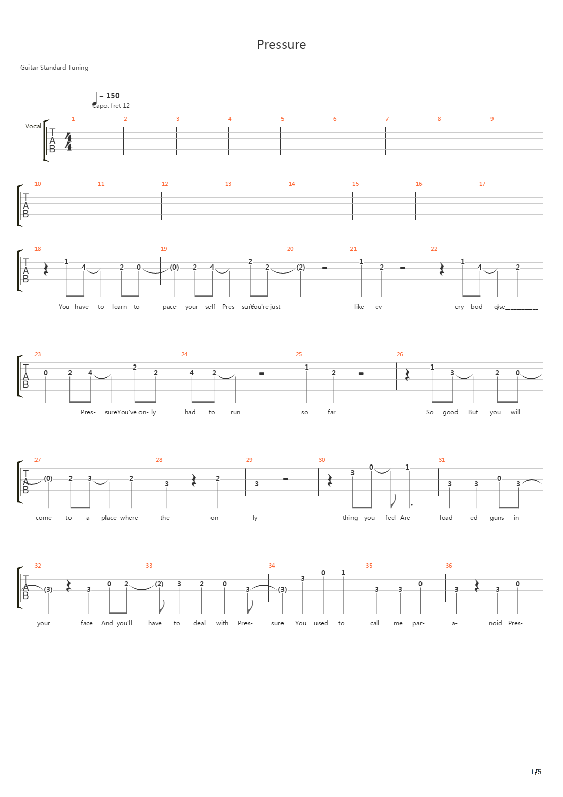 Pressure吉他谱