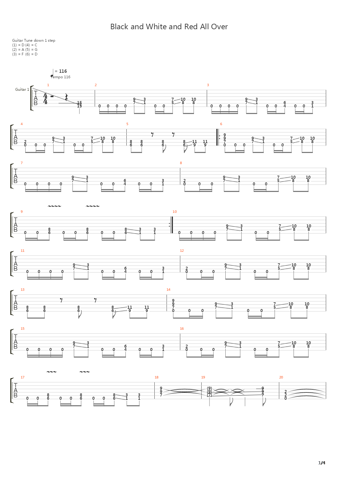 Black And White And Red All Over吉他谱