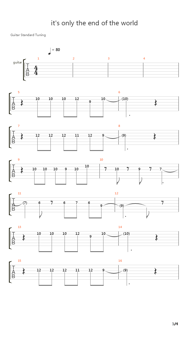 Its Only The End Of The World吉他谱