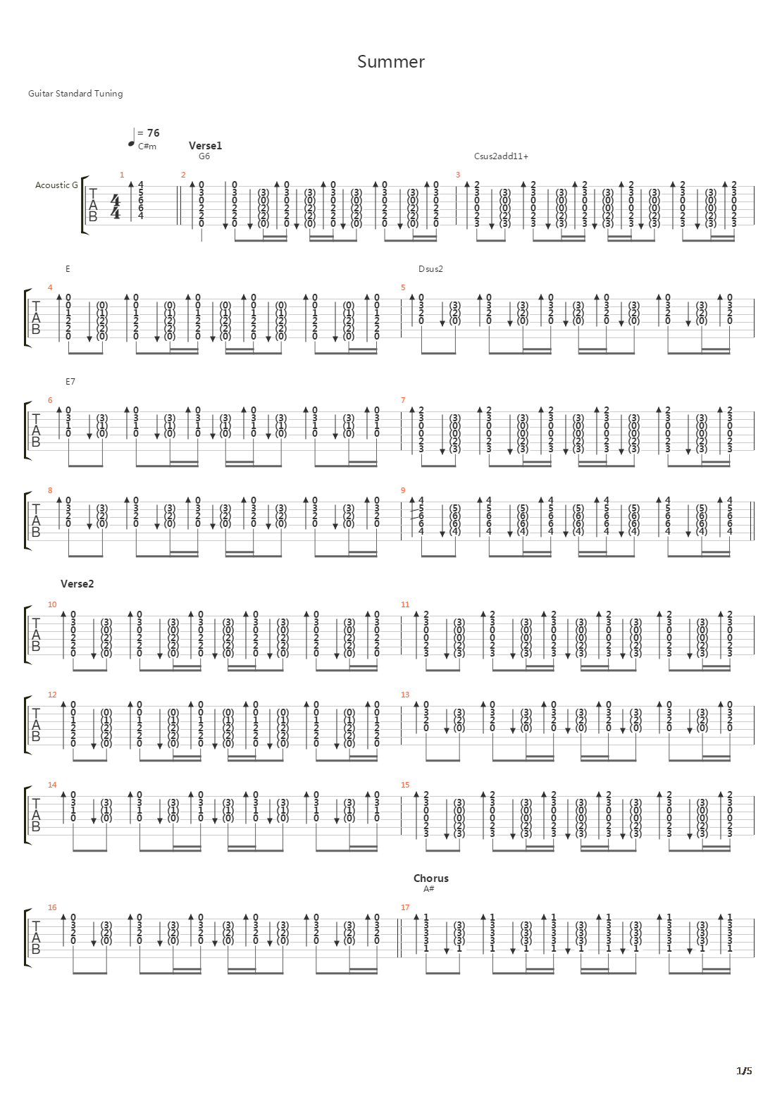Summer吉他谱