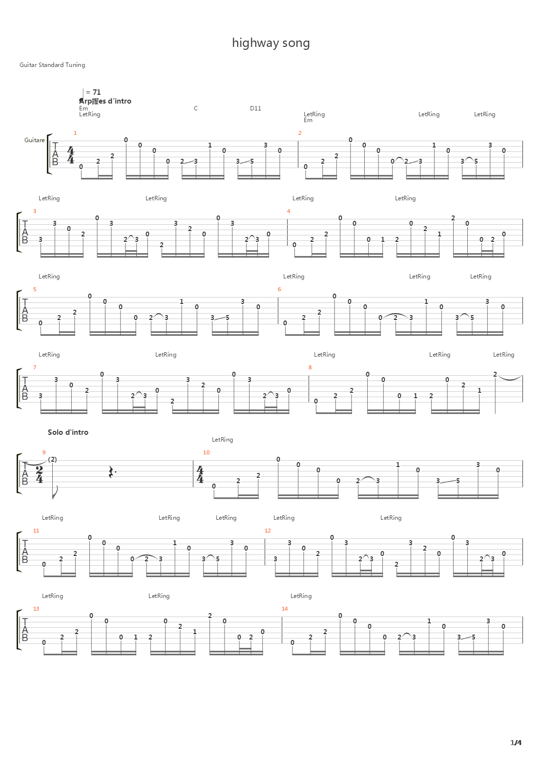 Highway Song吉他谱