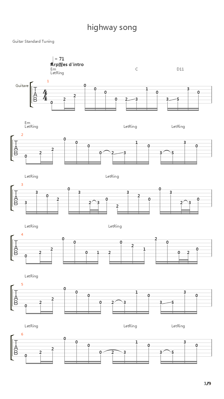 Highway Song吉他谱