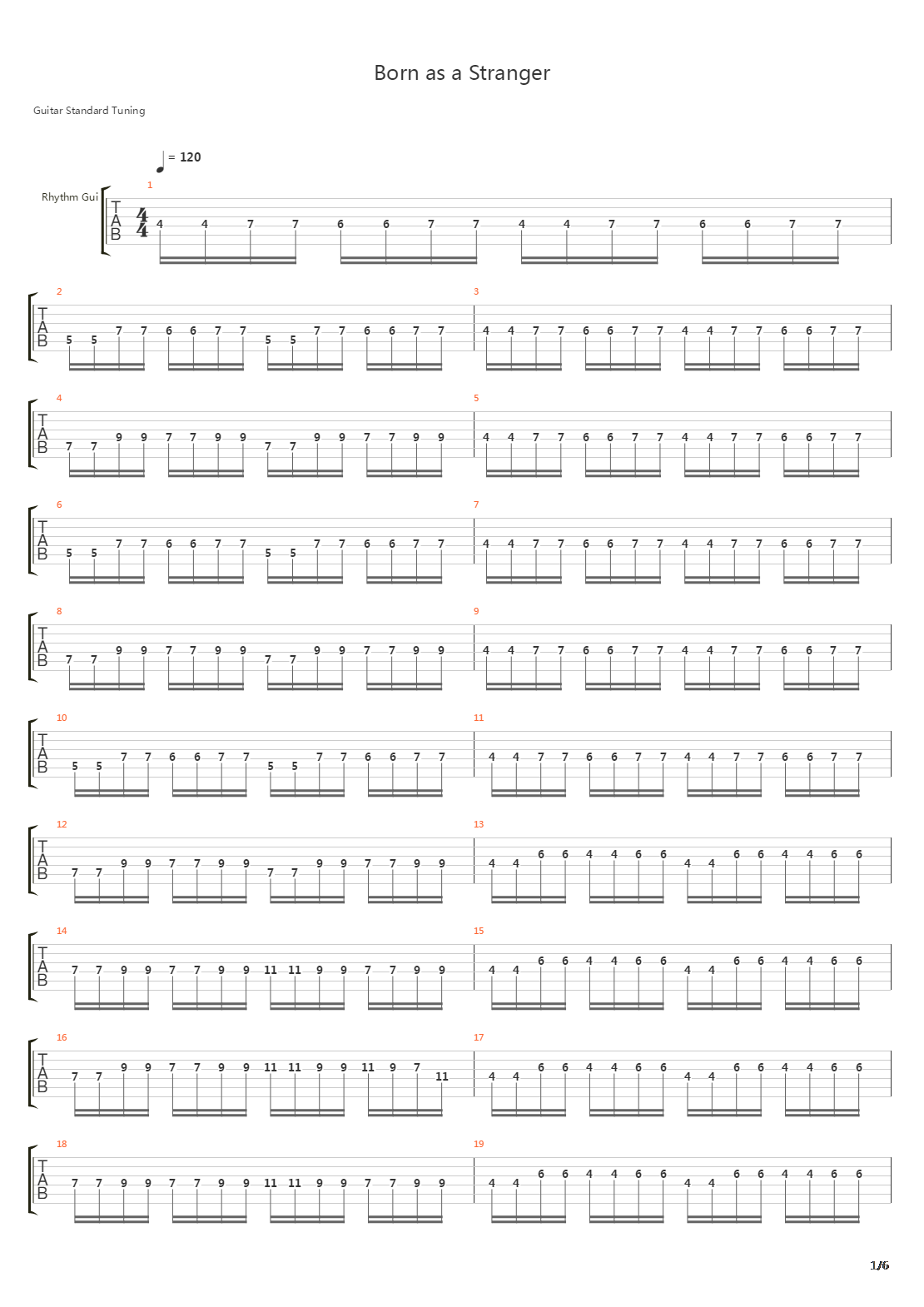 Born As A Stranger吉他谱