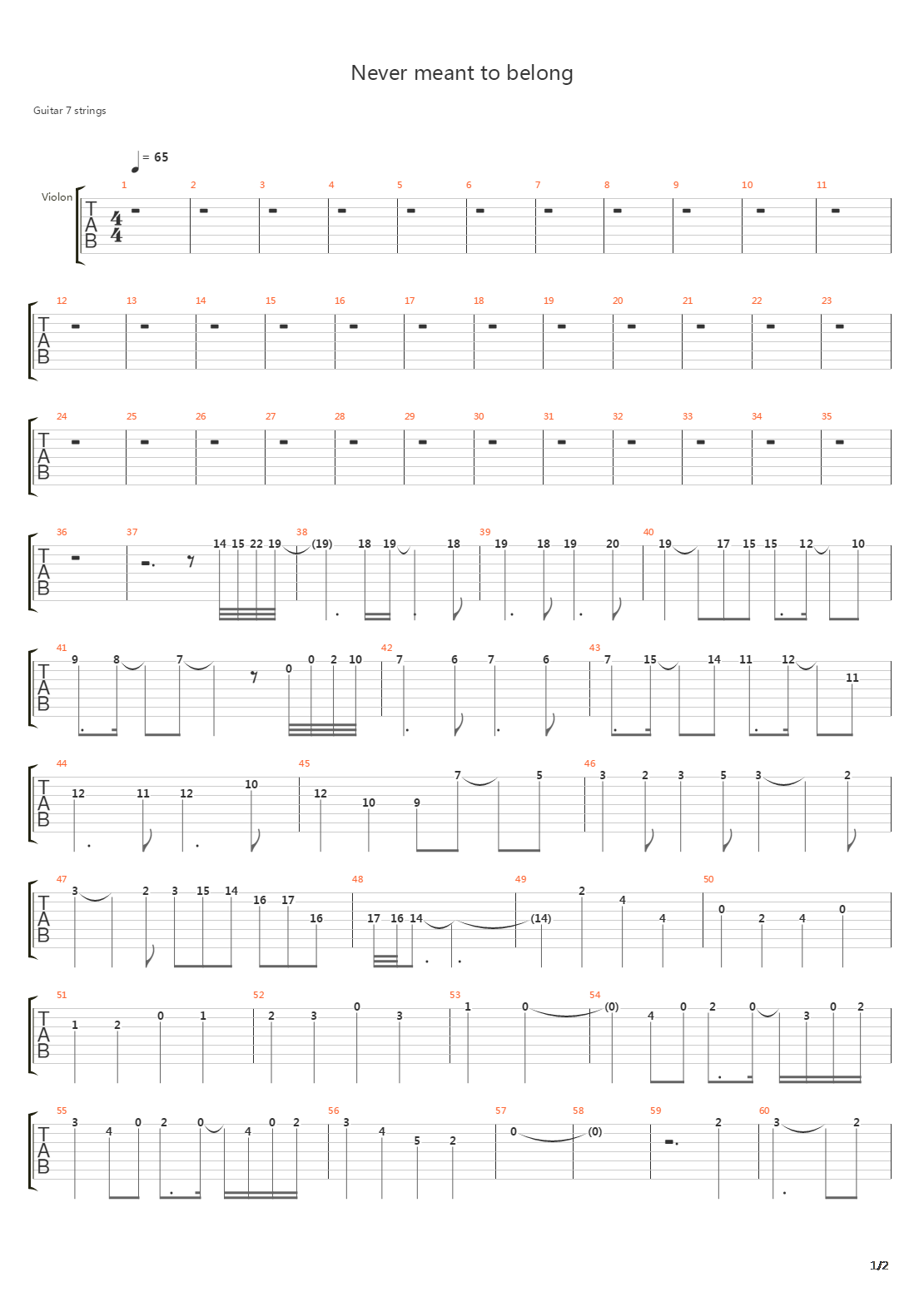 Never Meant To Belong吉他谱