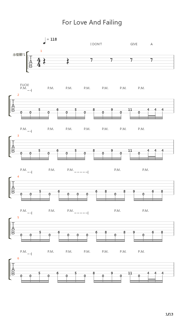 For Love And Failing吉他谱