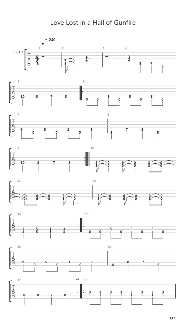 Love Lost In A Hail Of Gunfire吉他谱