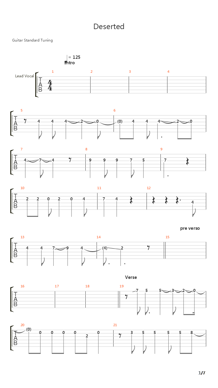 Deserted吉他谱