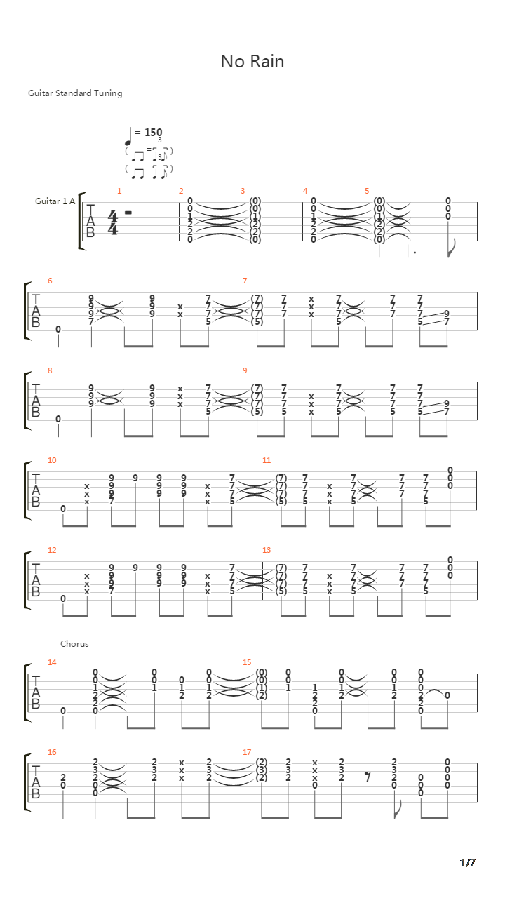 No Rain吉他谱