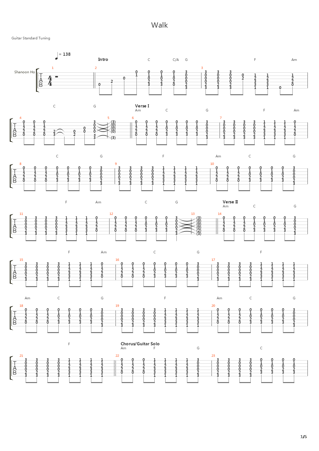 Walk吉他谱