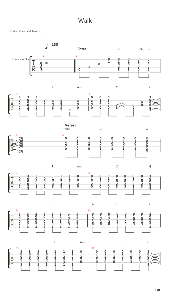 Walk吉他谱