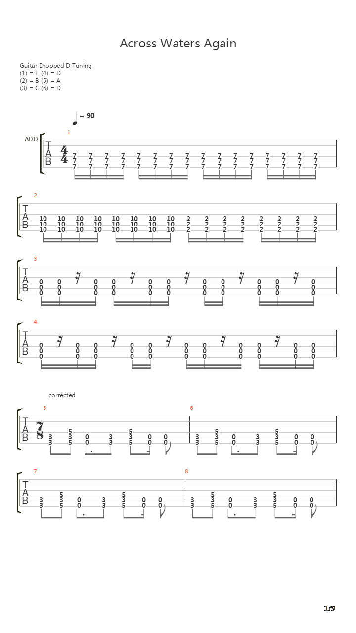 Across Waters Again吉他谱