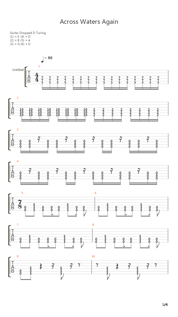 Across Waters Again吉他谱