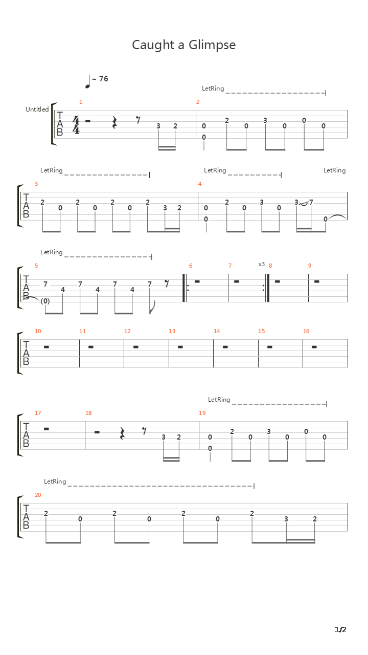 Caught A Glimpse吉他谱