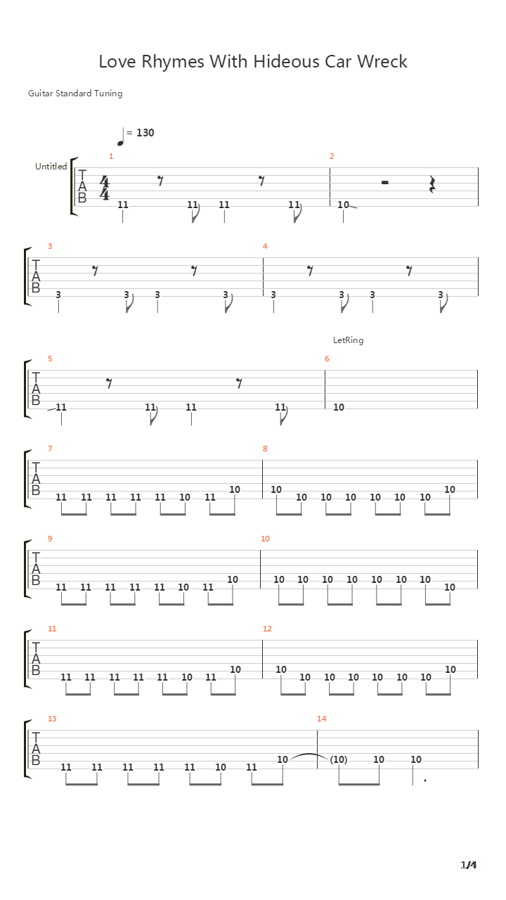 Love Rhymes With Hideous Car Wreck吉他谱