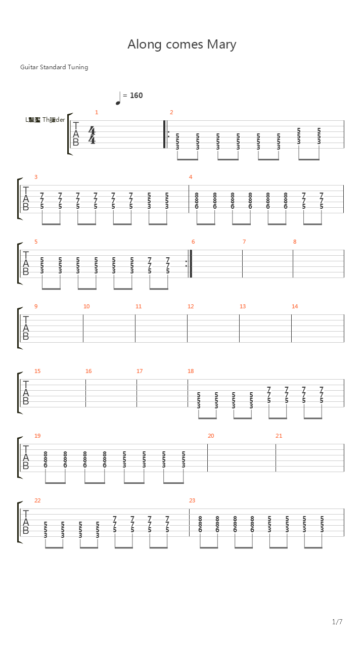 Along Comes Mary吉他谱
