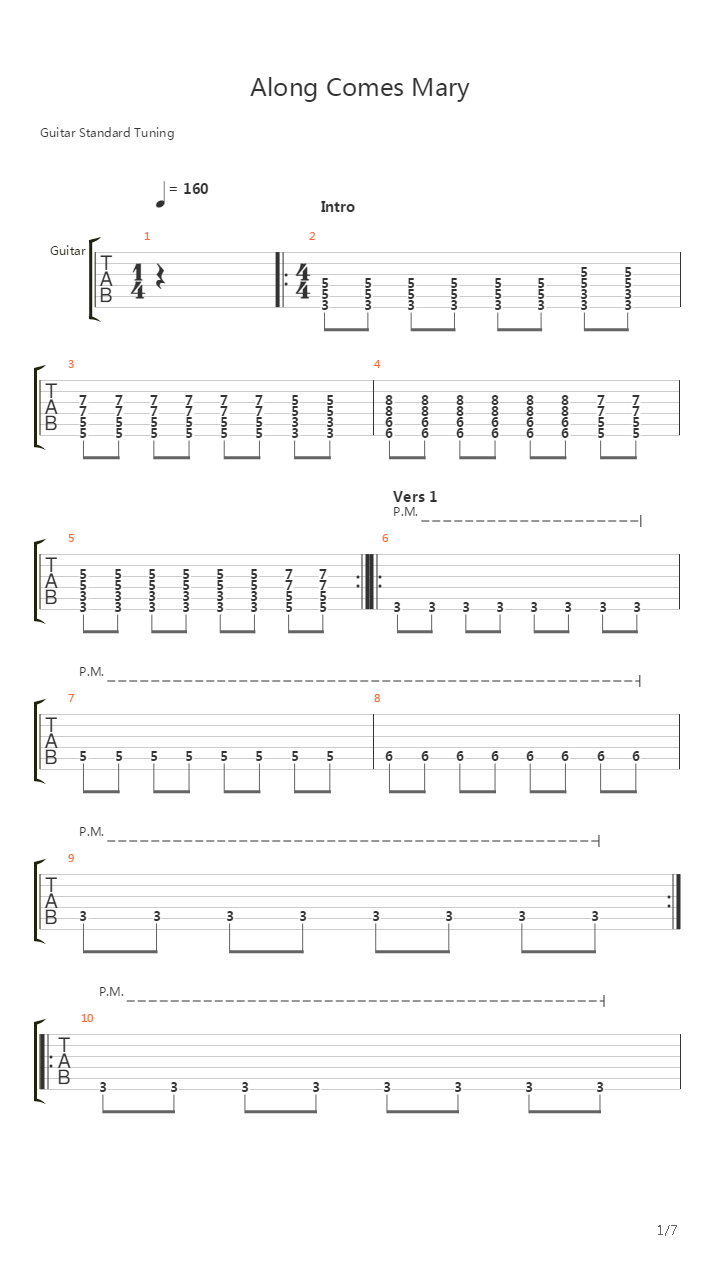 Along Comes Mary吉他谱