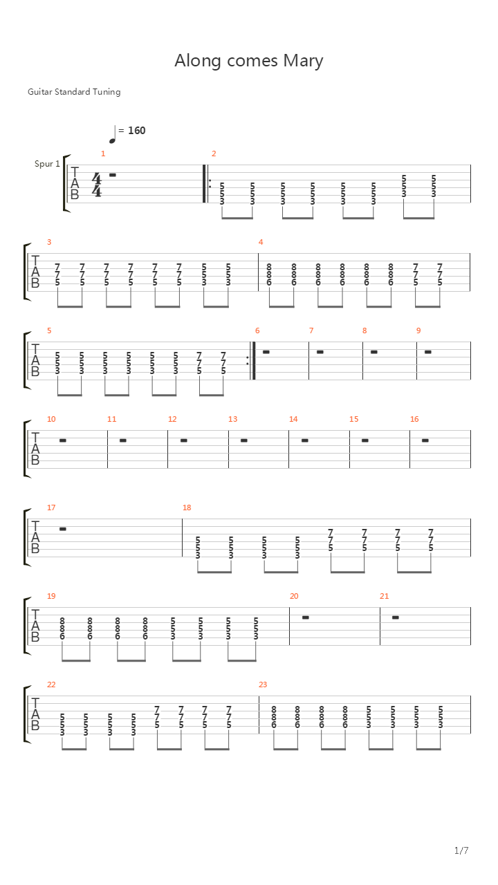 Along Comes Mary吉他谱