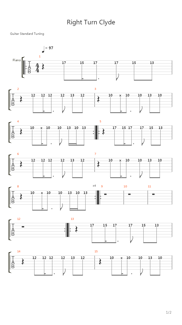 Right Turn Clyde吉他谱