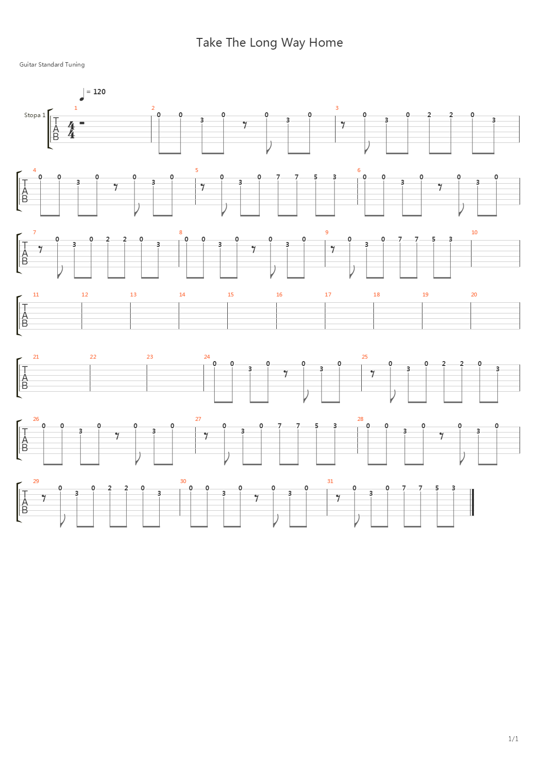 Take The Long Way Home吉他谱