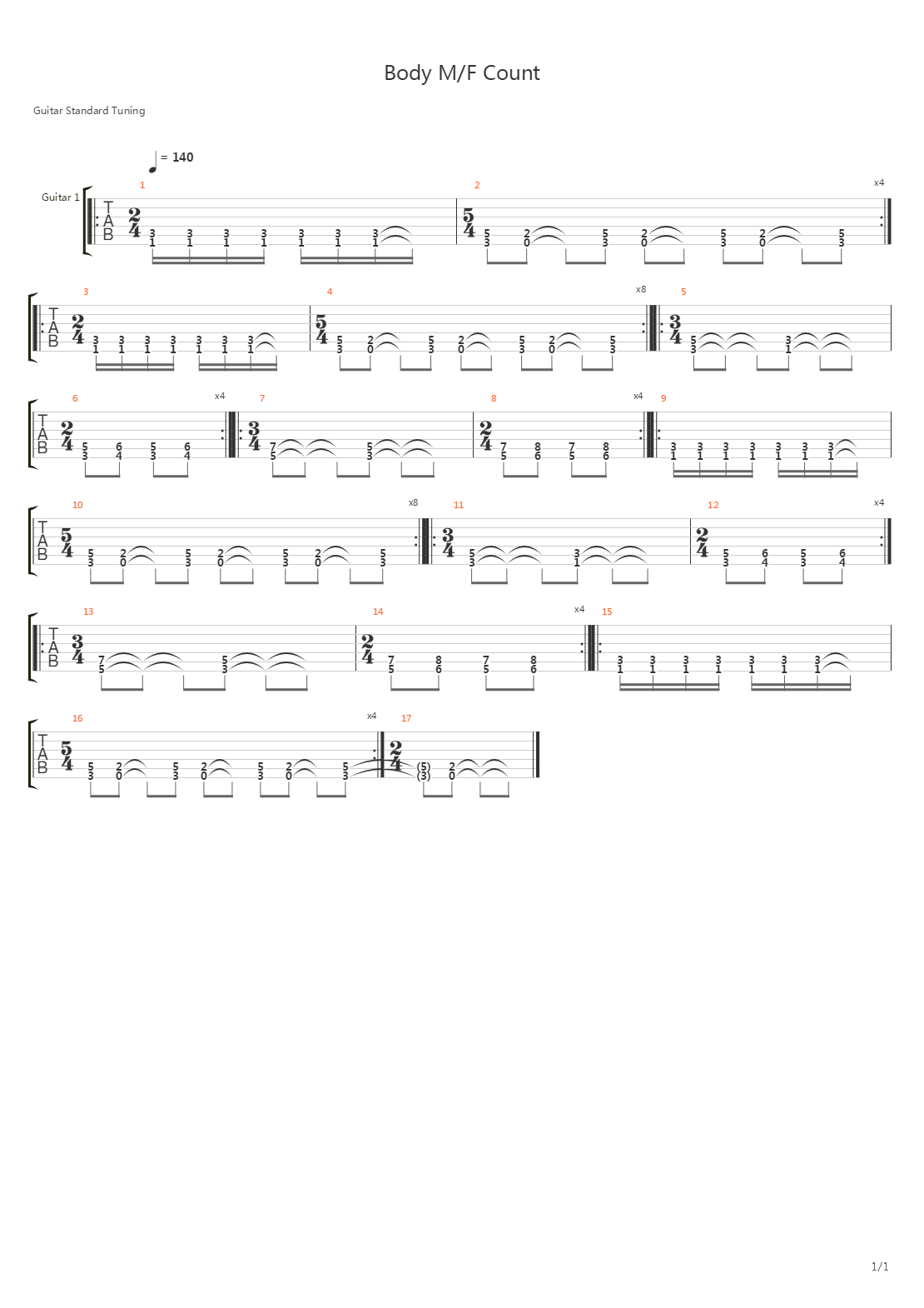 Body M F Count吉他谱