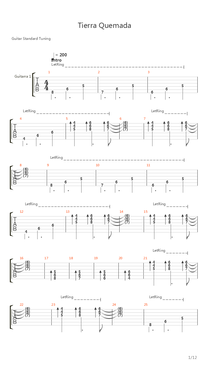 Tierra Quemada吉他谱