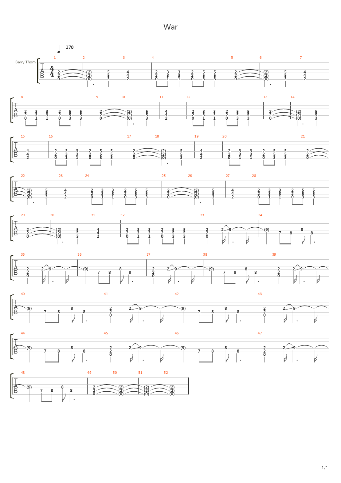 War吉他谱