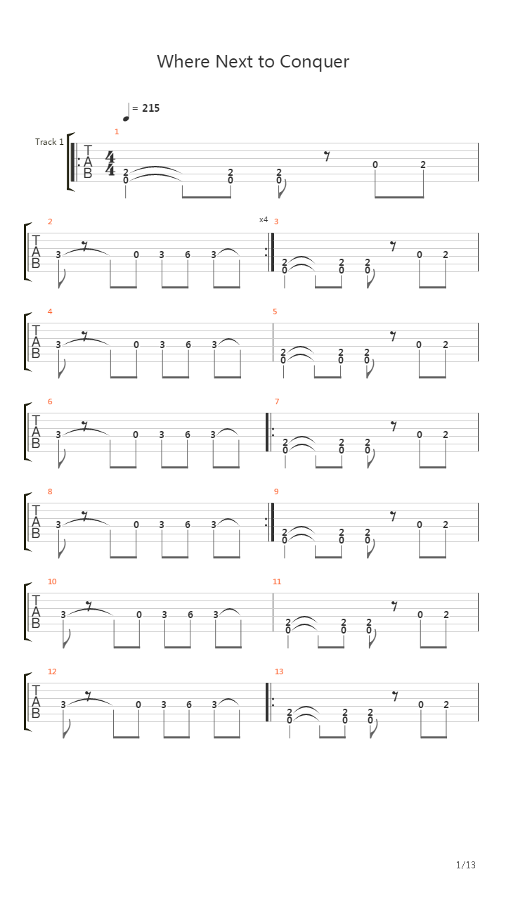 Where Next To Conquer吉他谱