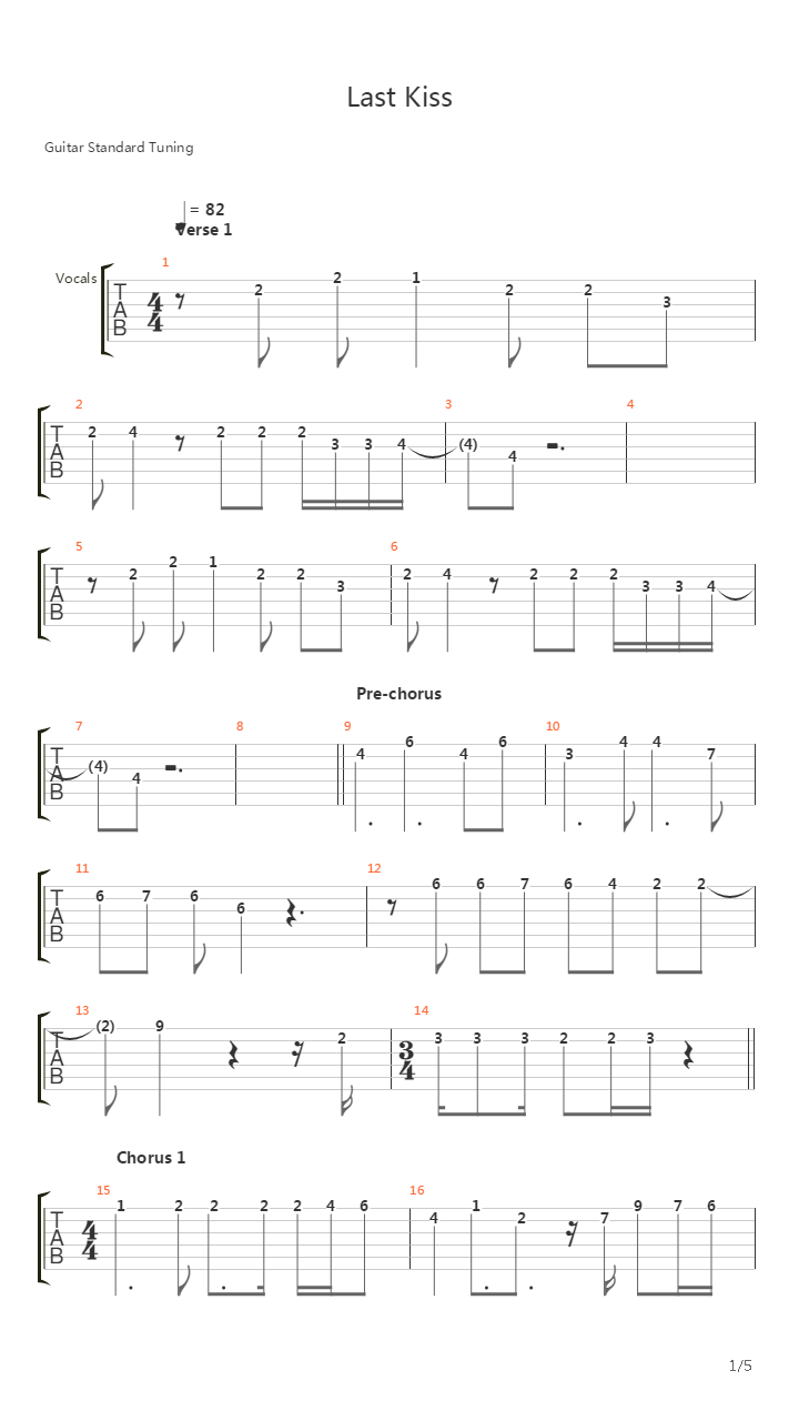Last Kiss吉他谱
