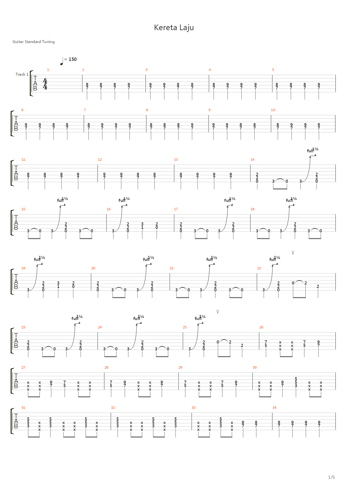 Kereta Laju吉他谱