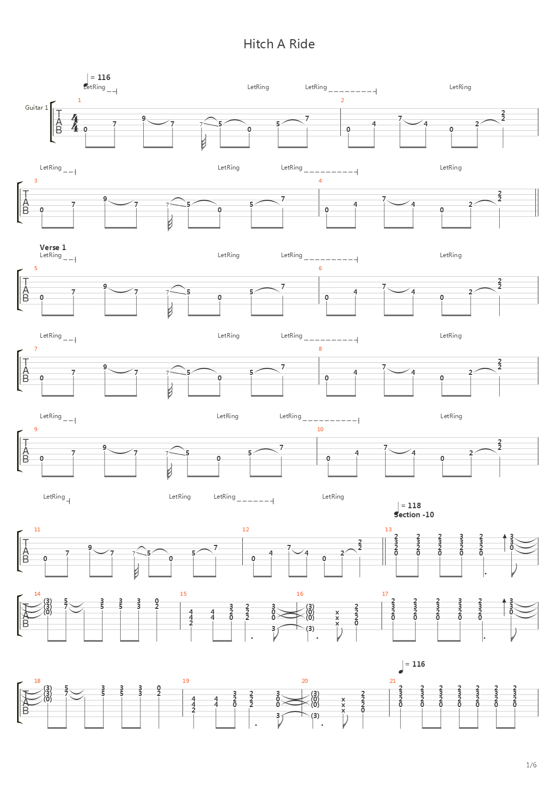 Hitch A Ride吉他谱