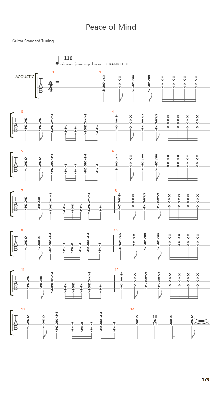 Peace Of Mind吉他谱