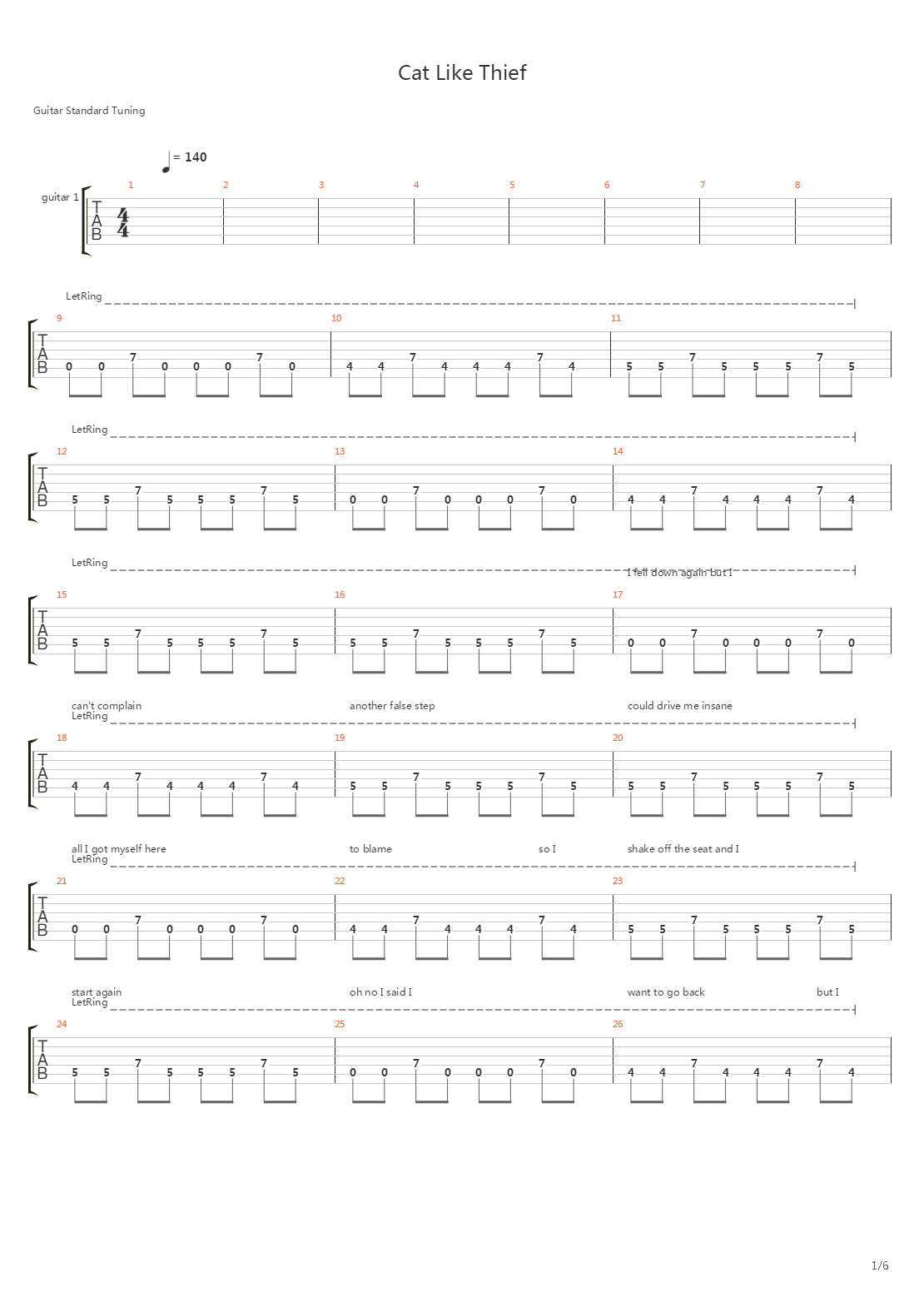 Cat Like Thief吉他谱